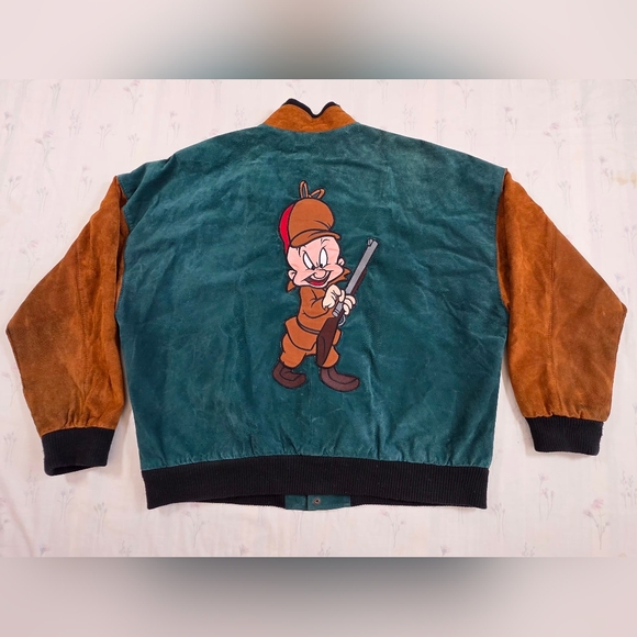 Vintage 1993 Looney Tunes Leather Suede Varsity Jacket XL - Picture 2 of 15